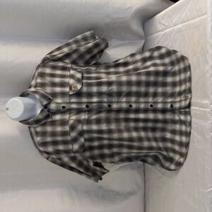 CARHARTT FORCE RELAXED FIT SIZE LARGE GRAY AND RED PLAID SHIRT SLEEVE ZIP POCKET